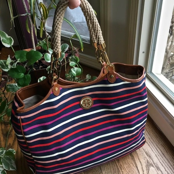 Tory Burch Handbags - Tory Burch Striped Multi Color Tote Bag - EUC!
